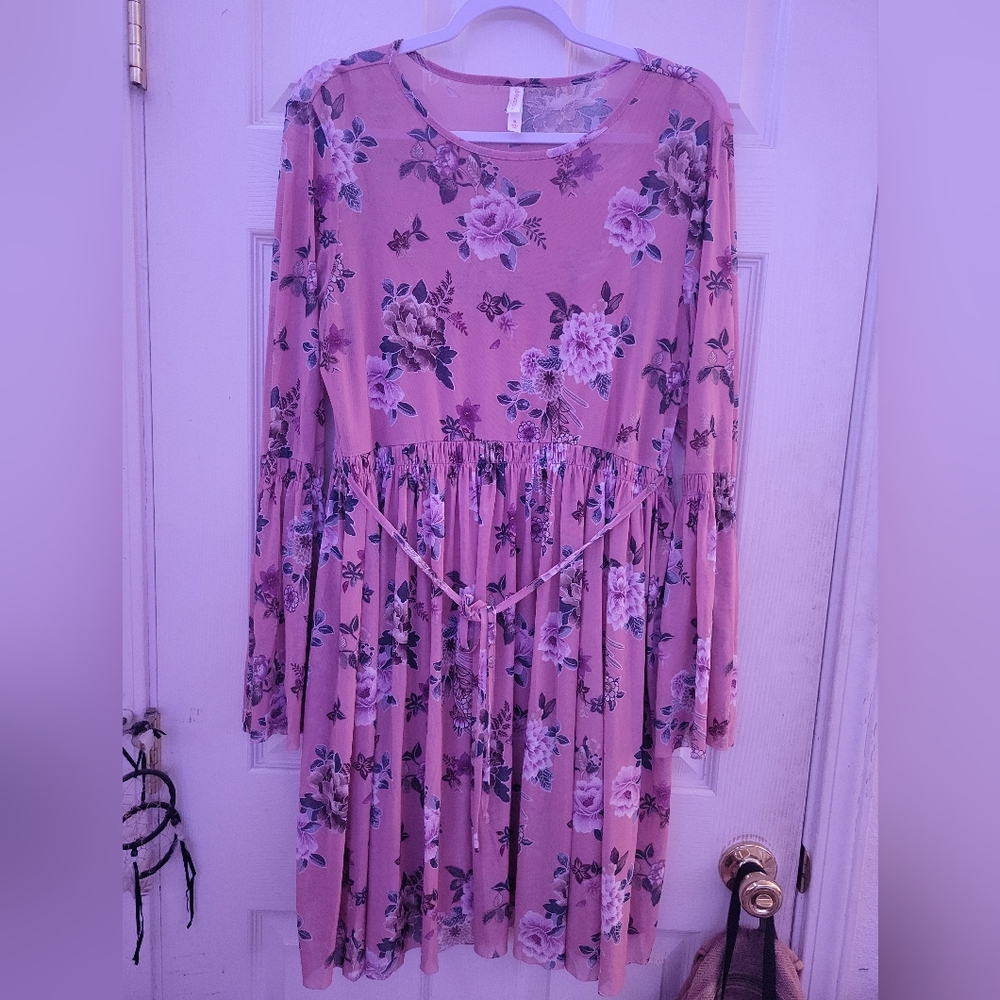 Floral Pink Long Sleeve Dress